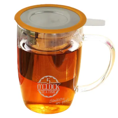 Cana transparenta cu infuzor 5 O'Clock Tea (350ml) - ORANGE