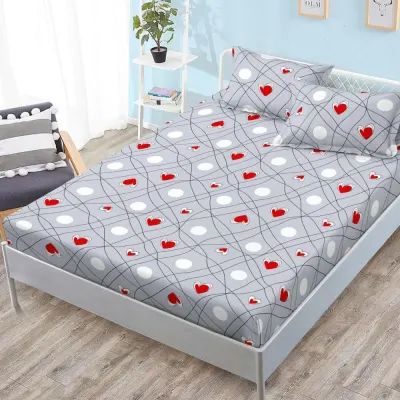 (OFERTA 3 la 159 Lei) Cearsaf cu elastic, FINET, 180x200cm, 2 fete de perne 50x70cm, Gri, inimioare
