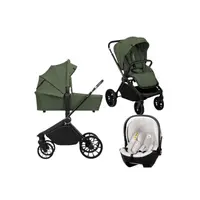 Carucior 3 in 1, Lionelo, Mika Plus, Cu scoica auto Moxie Bej, Reversibil, Cu sistem de ventilatie 3D, Cu accesorii, Pana la 22 kg, EN1888-1 EN1888-2 EN1466 ECE R129, Verde