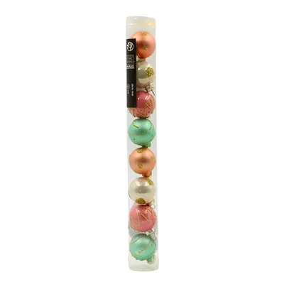 Set 8 globuri din sticlă, roz–turcoaz–alb sidef, diametru 3 cm