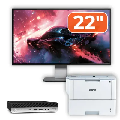 Pachet Calculator Second Hand HP ProDesk 600 G5 Mini, Intel Core i5-8500T 2.10 - 3.50GHz, 8GB DDR4, 256GB SSD + Monitor 22" &amp; Imprimanta Brother HL-L6300DW