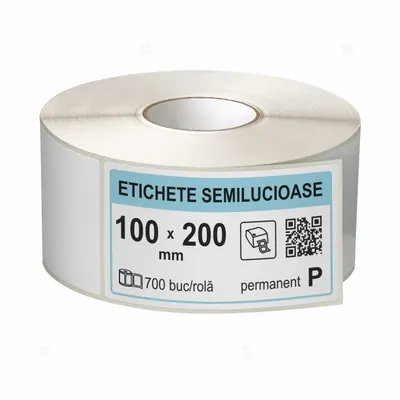 Rola etichete autoadezive semilucioase 100x200 mm, adeziv permanent, 700 etichete rola