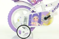 Bicicleta pentru copii Dino Bikes K-Pop 12 inch, inaltime utilizator 87-110 cm, sa si ghidon reglabile, roti ajutatoare, aparatoare lant, cosulet pentru cumparaturi si scaunel pentru papusa, greutate admisa 40 kg