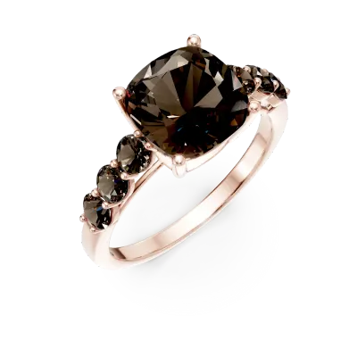 Inel din aur roz cu cuart fumuriu cushion de 3.47ct