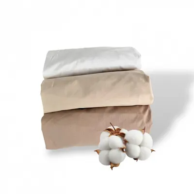 Set 3 cearsafuri din bumbac ranforce pentru pat copii, Deseda, cu elastic roata, dimensiune 140 x 70 cm, mix Bej