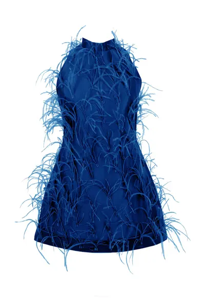 Rochie scurta cu pene ALMEEA - Albastru electric