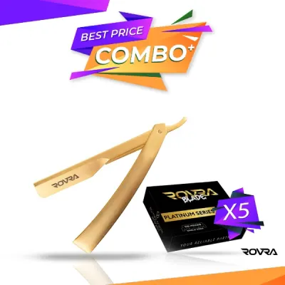 Pachet promo - ROVRA - Brici otel inoxidabil Auriu + 5 buc. X Lame pentru ras