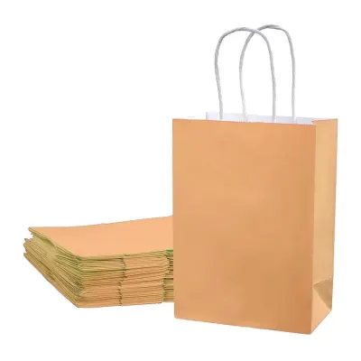 Sacoșe hârtie cu mâner răsucit - kraft deschis (set 12 buc) - Orizontal - 32x25x11cm