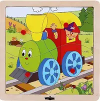 Puzzle din lemn Woody - Tren, 4 piese