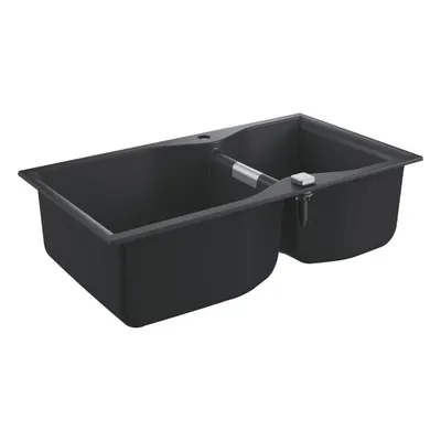 Chiuveta compozit Grohe 31658AP0, 900x500 mm, reversibil, 2 boluri, montare pe blat, Kit montaj si evacuare inclus, Negru granit