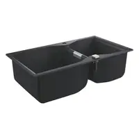 Chiuveta compozit Grohe 31658AP0, 900x500 mm, reversibil, 2 boluri, montare pe blat, Kit montaj si evacuare inclus, Negru granit