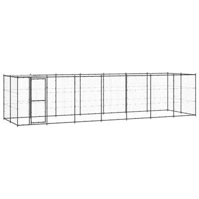 Gossi padoc pentru caini de exterior cu acoperis, 16,94 m2, otel