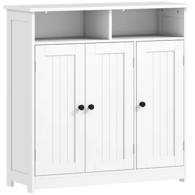 HOMCOM Dulap de Baie Îngust cu 3 Uși 2 Compartimente Deschise Poliță Reglabilă 85x30x85 cm Alb | Aosom Romania