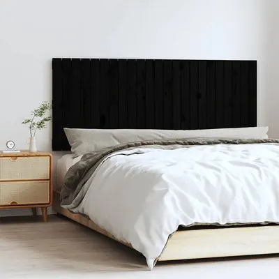 vidaXL Tăblie de pat pentru perete, negru, 147x3x60 cm, lemn masiv pin
