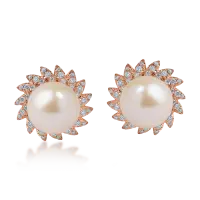 Cercei din aur roz cu perle de cultura de 7.95ct si diamante de 0.31ct