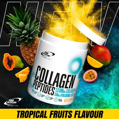Collagen Peptides – Acid hialuronic și vitamine, Fructe tropicale, 300g