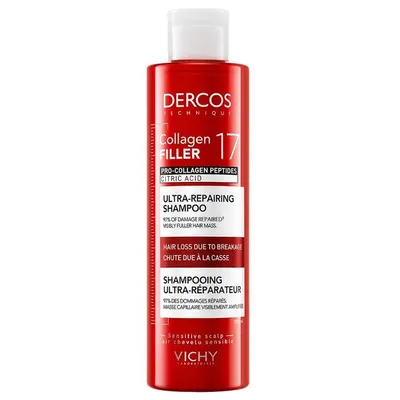Sampon ultra-reparator pentru par deteriorat si fragil Dercos Collagen 17 Filler, Vichy | 200 ml