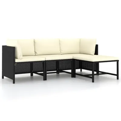 Gossi set mobilier de gradina cu perne, 4 piese, negru, poliratan