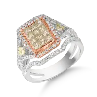 Inel din aur alb-roz cu diamante galbene princess de 0.8ct si diamante transparente de 0.6ct