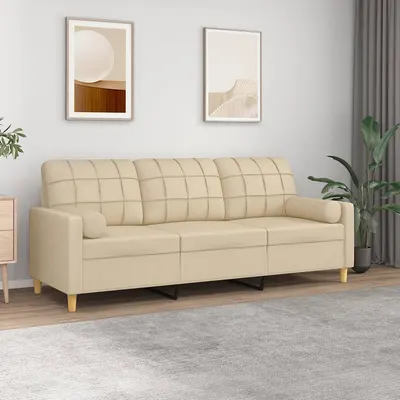 Gossi canapea cu 3 locuri cu pernute, crem, 180 cm, textil