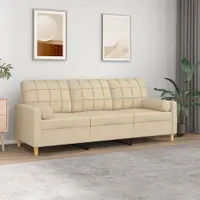 Gossi canapea cu 3 locuri cu pernute, crem, 180 cm, textil