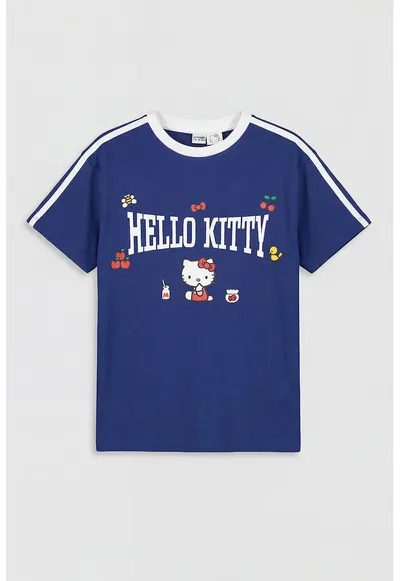 Tricou cu imprimeu cu Hello Kitty - Alb/Albastru inchis