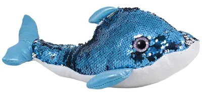 Jucărie de pluș Amek Toys - Delfin cu paiete, albastru, 32 cm