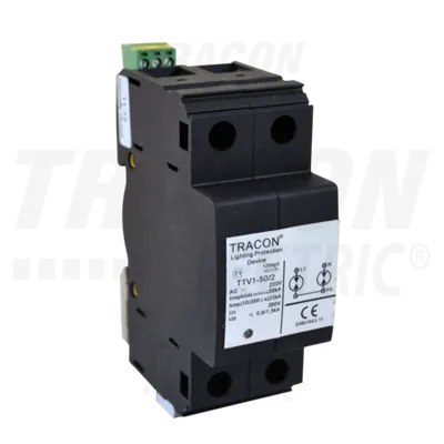 Descarcator curent de trasnet, AC, clasa 1,unitar cu soclul TTV1-50-2P 230/400 V, 50 Hz, 25/50 kA, 10/350 us, 2P
