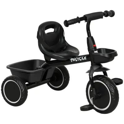 AIYAPLAY Tricicleta pentru copii evolutivă cu șezut reglabil pedale 2 coșuri centură pentru copii de la 2 la 5 ani negru | Aosom Romania
