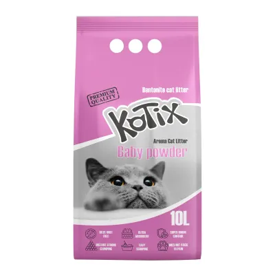 Asternut igienic pentru pisici Kotix, 10 L, aroma Pudra de Talc