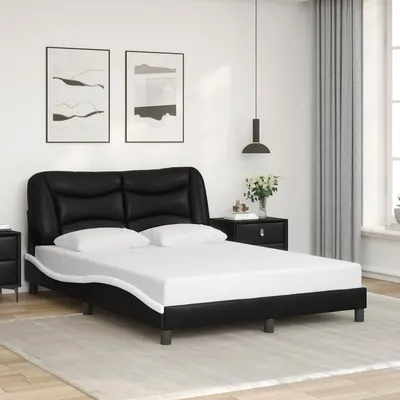 vidaXL Cadru de pat fără saltea, Hvar, negru/alb, 120x200 cm, piele ecologică