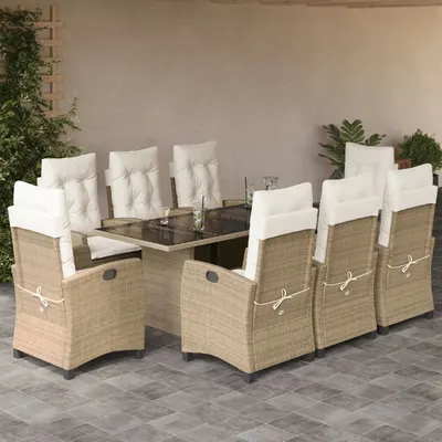 Gossi set de masa pentru gradina, 9 piese, cu perne, bej, poliratan