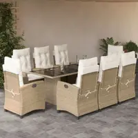 Gossi set de masa pentru gradina, 9 piese, cu perne, bej, poliratan