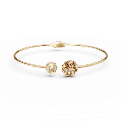 Bratara deschisa flori de tei din aur galben cu diamante de 0.2ct