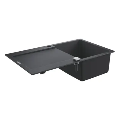 Chiuveta compozit Grohe K500 31644AP0, 86x50 cm, reversibil, montare pe blat, evacuare automata, Kit montaj si evacuare inclus, Negru granit