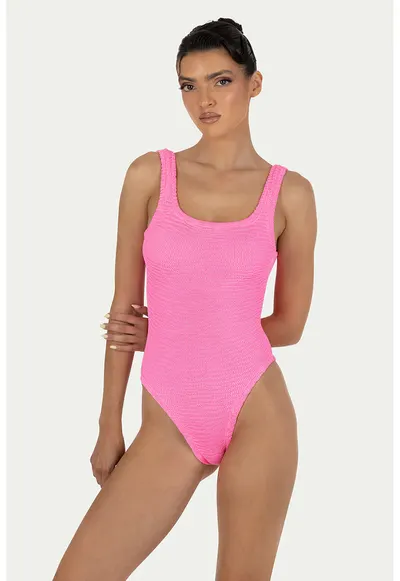 Costum de baie intreg texturat - Roz aprins