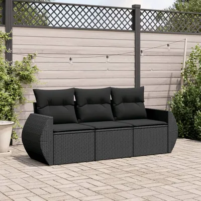 Gossi set mobilier de gradina cu perne, 3 piese, negru, poliratan