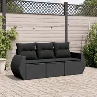 Gossi set mobilier de gradina cu perne, 3 piese, negru, poliratan