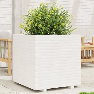 vidaXL Jardinieră de grădină, alb, 70x70x72 cm, lemn masiv de pin