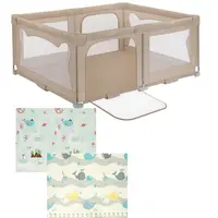 Pachet Tarc de joaca copii, Lionelo, Florence, 150 x 180 cm, Conform cu EN 12227:2010, Bej si Covoras educativ, Bocioland, Water City, Impermeabil, 150 x 180 cm