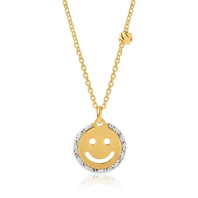 Lant cu pandantiv smiley din aur alb-galben
