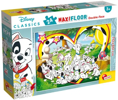 Puzzle cu două fețe Lisciani de colorat din 24 piese - 101 dalmații