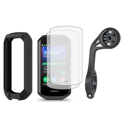Pachet 3-în-1 Garmin Edge 1050: husă silicon, 2 folii hydrogel, suport XL