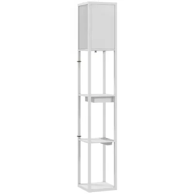 HOMCOM Lampă de podea cu raft în 3 trepte, comutator de picior, porturi USB, MDF, Alb | Aosom Romania