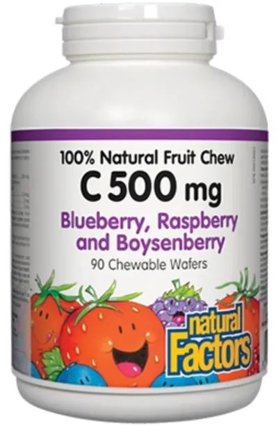 Vitamin C, 500 mg, fructe de pădure, 90 comprimate masticabile, Natural Factors