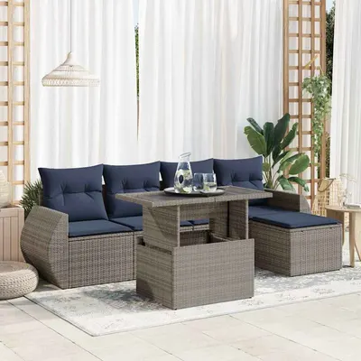 Gossi set mobilier gradina cu perne 6 piese gri poliratan/lemn acacia