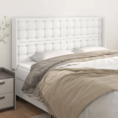 vidaXL Tăblie de pat cu aripioare, alb, 163x16x118/128 cm, piele eco