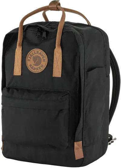 Rucsac Fjallraven Kanken No. 2 - Black, cu mânere maro