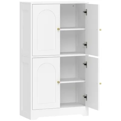 HOMCOM Dulap de bucătărie, dulap înalt cu 2 rafturi reglabile, bufet cu 4 uși arcuite 60 x 30 x 110 cm, Alb | Aosom Romania