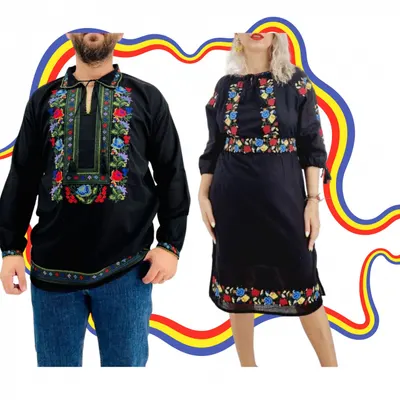 Set Cuplu Traditional 396 Camasa Traditionala si Rochie Traditionala